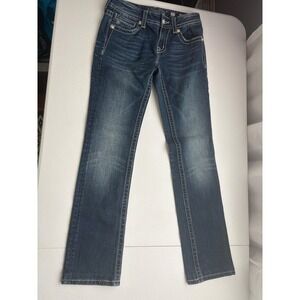 Miss Me Jeans Straight‎ Leg Embellished Pockets Dark Wash Denim Size 27